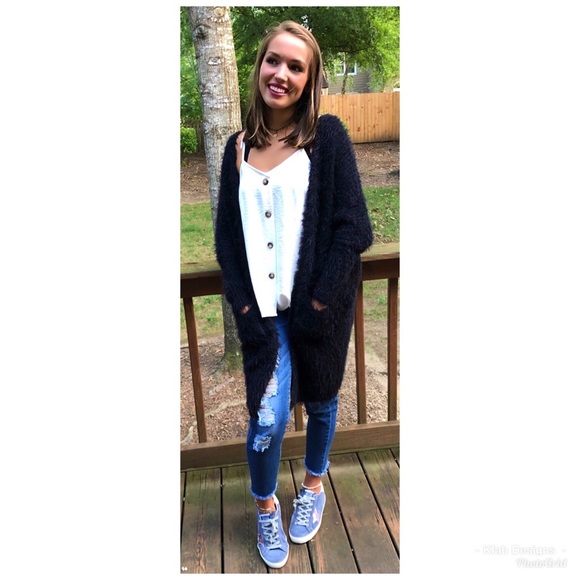 🛍LAST!!! Black Long Line Fuzzy Cardigan! - Picture 4 of 4